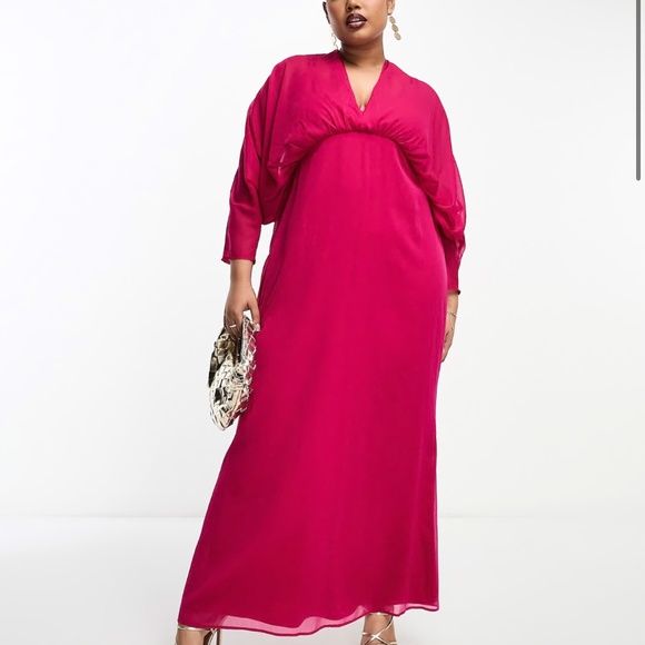 ASOS Hot Pink Chiffon Batwing Maxi Dress - Picture 1 of 3